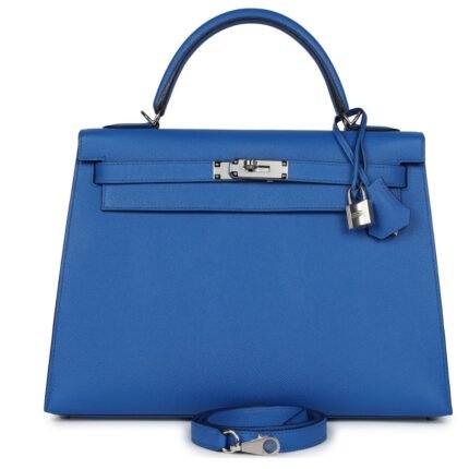 HERMÈS KELLY SELLIER 32 BLEU FRANCE EPSOM PALLADIUM HARDWARE