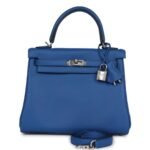 HERMÈS KELLY RETOURNE 25 BLEU FRANCE SWIFT PALLADIUM HARDWARE