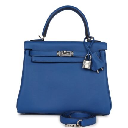 HERMÈS KELLY RETOURNE 25 BLEU FRANCE SWIFT PALLADIUM HARDWARE
