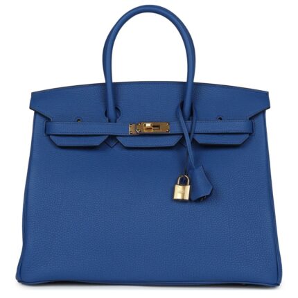 PRE-OWNED HERMÈS BIRKIN 35 BLEU ROYAL TOGO GOLD HARDWARE