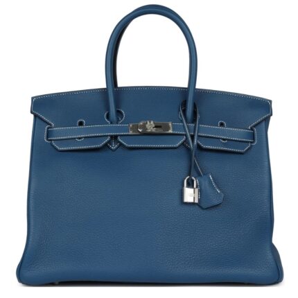 PRE-OWNED HERMÈS BIRKIN 35 BLEU THALASSA CLEMENCE PALLADIUM HARDWARE
