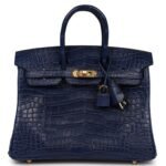 HERMÈS BIRKIN 25 BLEU SAPHIR MATTE ALLIGATOR GOLD HARDWARE