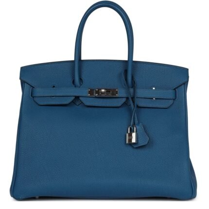 PRE-OWNED HERMÈS BIRKIN 35 BLEU DE GALICE TOGO PALLADIUM HARDWARE