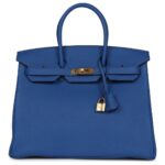 PRE-OWNED HERMÈS BIRKIN 35 BLEU ROYAL TOGO GOLD HARDWARE