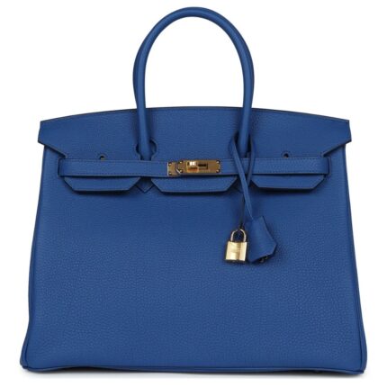 PRE-OWNED HERMÈS BIRKIN 35 BLEU ROYAL TOGO GOLD HARDWARE