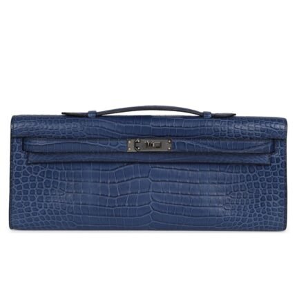 HERMÈS KELLY CUT BLEU DE MALTE MATTE POROSUS CROCODILE PALLADIUM HARDWARE