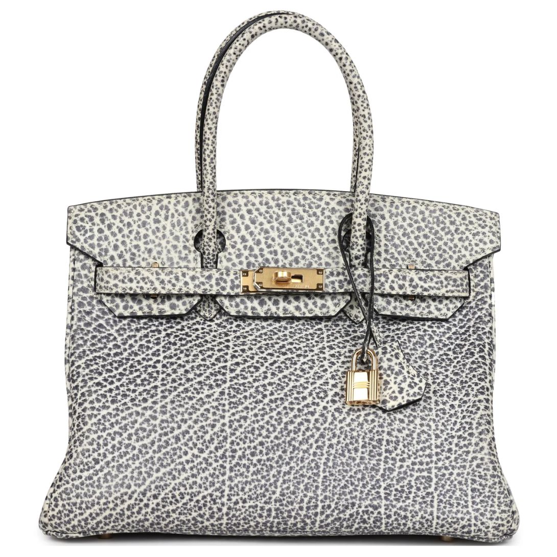 1 VINTAGE HERMÈS BIRKIN 30 WHITE DALMATIAN BUFFALO GOLD HARDWARE