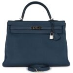 PRE-OWNED HERMÈS KELLY RETOURNE 35 BLEU DE PRUSSE TOGO PALLADIUM HARDWARE