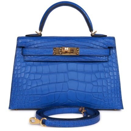 HERMÈS KELLY SELLIER 20 BLEU ROYAL MATTE ALLIGATOR GOLD HARDWARE