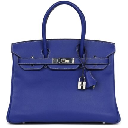 PRE-OWNED HERMÈS BIRKIN 30 BLEU ELECTRIC CANDY EPSOM PALLADIUM HARDWARE