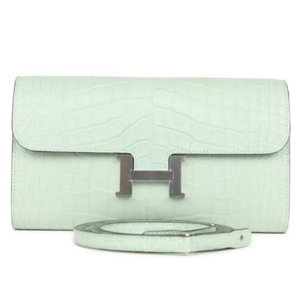 HERMÈS CONSTANCE WALLET TO GO VERT D'EAU MATTE ALLIGATOR PALLADIUM HARDWARE