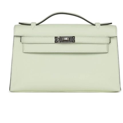HERMÈS KELLY POCHETTE VERT FIZZ SWIFT PALLADIUM HARDWARE