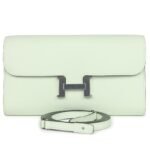 PRE-OWNED HERMÈS CONSTANCE WALLET TO GO VERT FIZZ EPSOM PALLADIUM HARDWARE
