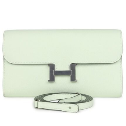 PRE-OWNED HERMÈS CONSTANCE WALLET TO GO VERT FIZZ EPSOM PALLADIUM HARDWARE