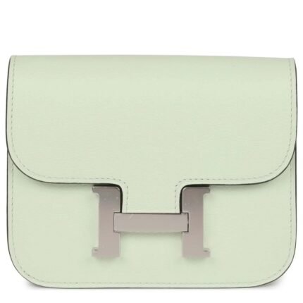 HERMÈS CONSTANCE SLIM WALLET VERT FIZZ EVERCOLOR PALLADIUM HARDWARE