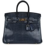 PRE-OWNED HERMÈS BIRKIN 25 BLEU DE MALTE VARANUS NILOTICUS LIZARD GOLD HARDWARE