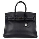 VINTAGE HERMÈS BIRKIN 35 BLEU NAVY BOX PALLADIUM HARDWARE