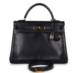 VINTAGE HERMÈS KELLY RETOURNE 32 NAVY BOX GOLD HARDWARE