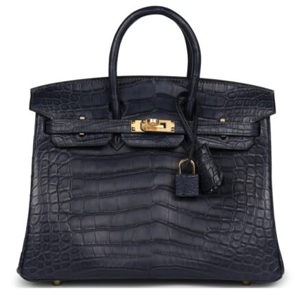 HERMÈS BIRKIN 25 BLEU INDIGO MATTE ALLIGATOR GOLD HARDWARE