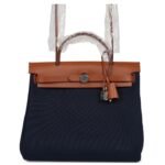 HERMÈS HERBAG ZIP PM 31 BLEU INDIGO TOILE H & FAUVE VACHE HUNTER PALLADIUM HARDWARE