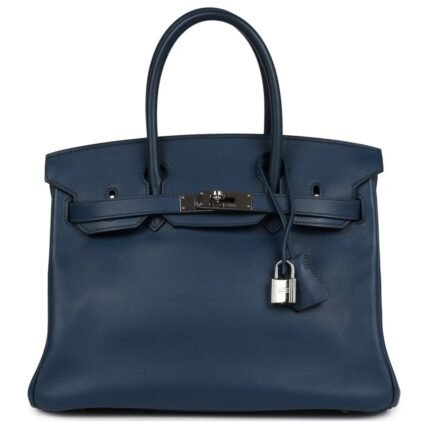 PRE-OWNED HERMÈS BIRKIN 30 DEEP BLEU SWIFT PALLADIUM HARDWARE
