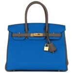 HERMÈS SPECIAL ORDER (HSS) BIRKIN 30 BLEU ELECTRIC AND ETAIN CLEMENCE BRUSHED GOLD HARDWARE