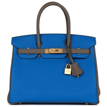 HERMÈS SPECIAL ORDER (HSS) BIRKIN 30 BLEU ELECTRIC AND ETAIN CLEMENCE BRUSHED GOLD HARDWARE
