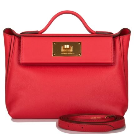 HERMÈS MINI 24/24 BAG ROUGE DE COEUR EVERCOLOR AND SWIFT GOLD HARDWARE