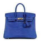 HERMÈS BIRKIN 25 BLEU ROYAL MATTE POROSUS CROCODILE GOLD HARDWARE