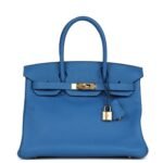 PRE-OWNED HERMÈS BIRKIN 30 MYKONOS CLEMENCE GOLD HARDWARE