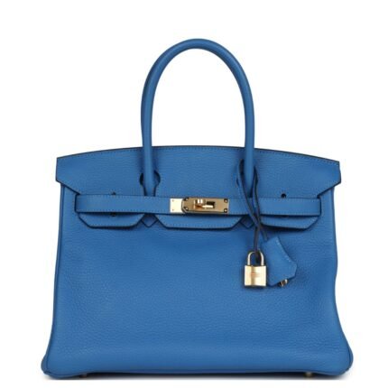 PRE-OWNED HERMÈS BIRKIN 30 MYKONOS CLEMENCE GOLD HARDWARE