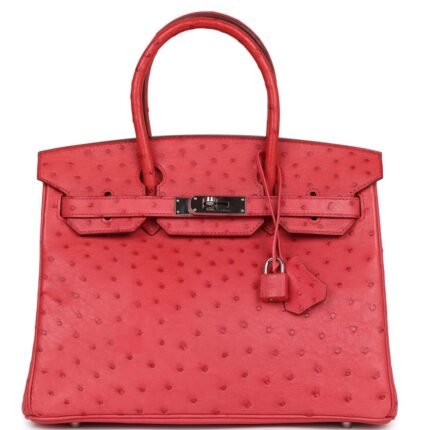 PRE-OWNED HERMÈS BIRKIN 30 BOUGAINVILLEA OSTRICH PALLADIUM HARDWARE