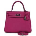 PRE-OWNED HERMÈS KELLY RETOURNE 25 ROSE POURPRE TOGO PALLADIUM HARDWARE