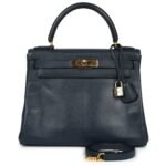 VINTAGE HERMÈS KELLY RETOURNE 28 BLEU MARINE COURCHEVEL GOLD HARDWARE