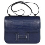 HERMÈS CONSTANCE 1-24 BLEU SAPHIR MATTE ALLIGATOR MARQUETTE PALLADIUM HARDWARE