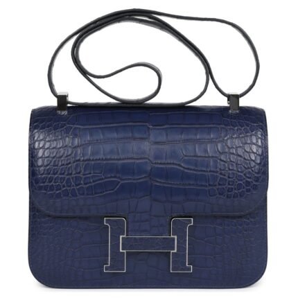 HERMÈS CONSTANCE 1-24 BLEU SAPHIR MATTE ALLIGATOR MARQUETTE PALLADIUM HARDWARE