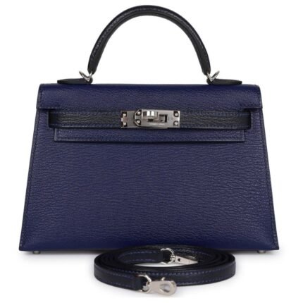 HERMÈS SPECIAL ORDER (HSS) KELLY SELLIER 20 BLEU ENCRE AND BLEU INDIGO CHEVRE MYSORE PALLADIUM HARDWARE