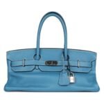 PRE-OWNED HERMÈS SHOULDER BIRKIN 42 JPG BLUE JEAN CLEMENCE PALLADIUM HARDWARE