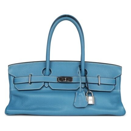PRE-OWNED HERMÈS SHOULDER BIRKIN 42 JPG BLUE JEAN CLEMENCE PALLADIUM HARDWARE