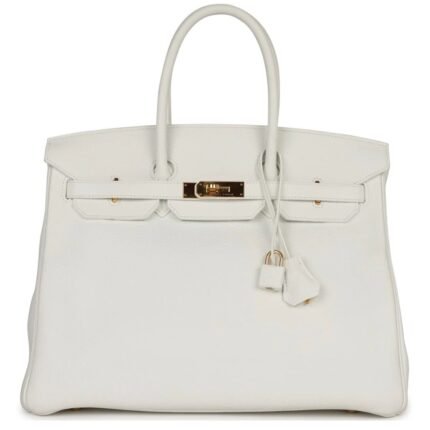 PRE-OWNED HERMÈS BIRKIN 35 WHITE CLEMENCE GOLD HARDWARE