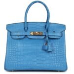 HERMÈS BIRKIN 30 BLEU MYKONOS MATTE ALLIGATOR GOLD HARDWARE