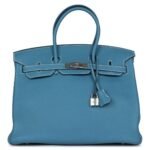 PRE-OWNED HERMÈS BIRKIN 35 BLUE JEAN TOGO PALLADIUM HARDWARE