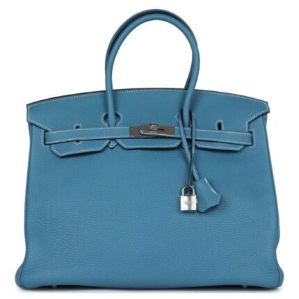 PRE-OWNED HERMÈS BIRKIN 35 BLUE JEAN TOGO PALLADIUM HARDWARE