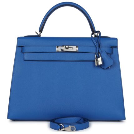 HERMÈS KELLY SELLIER 32 BLEU FRANCE EPSOM PALLADIUM HARDWARE
