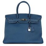 PRE-OWNED HERMÈS BIRKIN 35 BLEU THALASSA CLEMENCE PALLADIUM HARDWARE