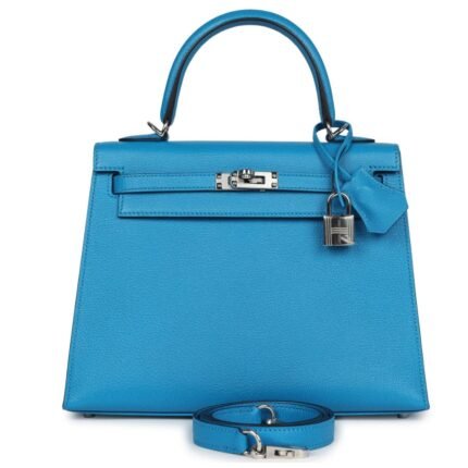 HERMÈS KELLY SELLIER 25 BLEU ZANZIBAR CHEVRE PALLADIUM HARDWARE