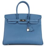 PRE-OWNED HERMÈS BIRKIN 35 BLEU AZUR EPSOM PALLADIUM HARDWARE