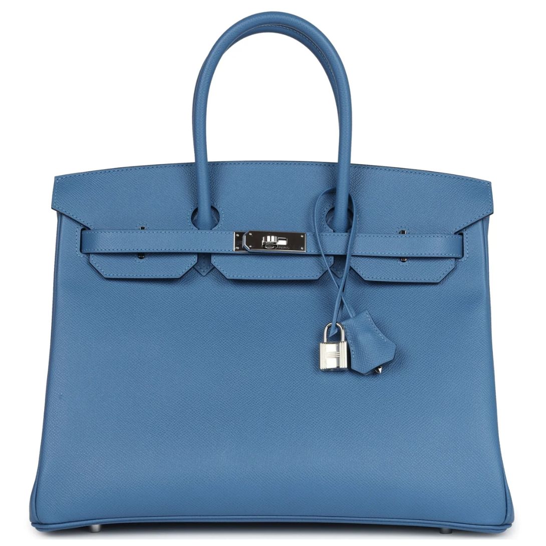 1 PRE-OWNED HERMÈS BIRKIN 35 BLEU AZUR EPSOM PALLADIUM HARDWARE