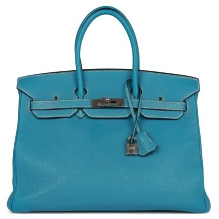 PRE-OWNED HERMÈS BIRKIN 35 BLUE JEAN TOGO PALLADIUM HARDWARE