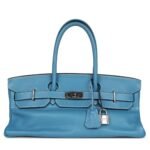 PRE-OWNED HERMÈS SHOULDER BIRKIN 42 JPG BLUE JEAN CLEMENCE PALLADIUM HARDWARE